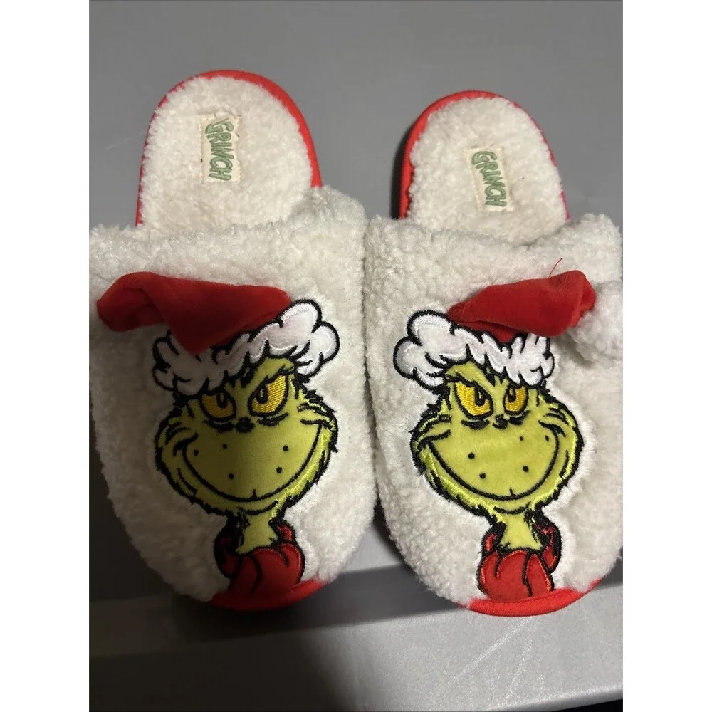 Dr. Seuss Grinch Christmas Scuff Slippers Kids Boys Or  Girls Size 2-3